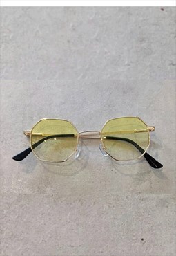Colour Lensed Octagonal Sunglasses - Yellow