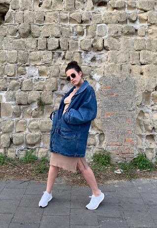VINTAGE 80S DENIM OVERSIZE LONG JACKET WITH BUTTONS