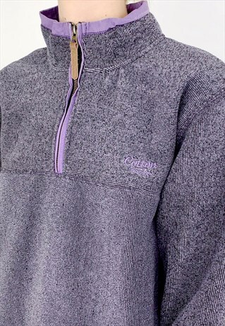 VINTAGE WOMEN'S PASTEL LILAC GREY CUTE 1/4 ZIP RIBBED JUMPER