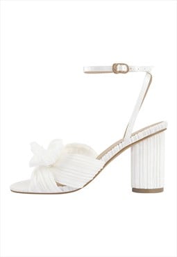 Pleated Bow Cylindrical Chunky Heel Sandals