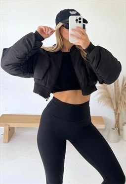 JUSTYOUROUTFIT Cropped Cargo Bomber Jacket Black 