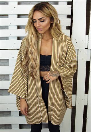 TAN AND WHITE HANDMADE 70'S KIMONO