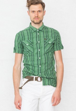 VINTAGE GREEN LEE STRIPED SHORT SLEEVE SHIRT