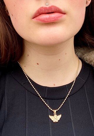 VINTAGE INSPIRED ANGEL NECKLACE WITH PENDANT IN GOLD COLOUR