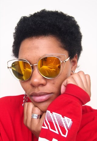 ORANGE REFLECTIVE CAT EYE LENS SUNGLASSES