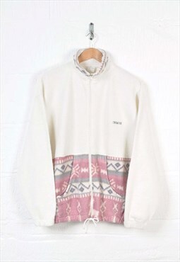 Vintage Fleece Jacket Retro Pattern White/Pink Ladies XL