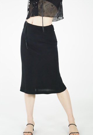 VINTAGE 90S BLACK SLINKY MIDI SKIRT