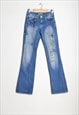 Y2K Faded Blue Embroidered Floral Womens Denim Jeans