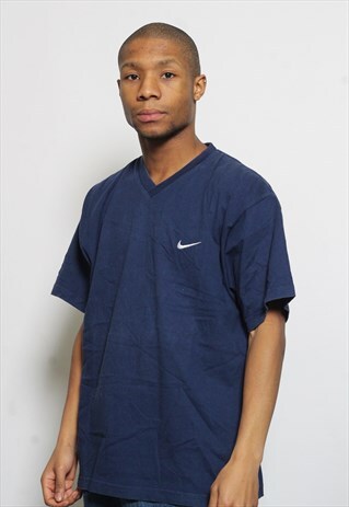 VINTAGE NIKE LOGO V-NECK T-SHIRT BLUE