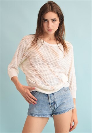 70'S RETRO KNIT NEUTRAL FESTIVAL JUMPER TOP