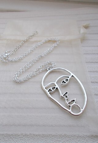 SILVER ABSTRACT FACE NECKLACE
