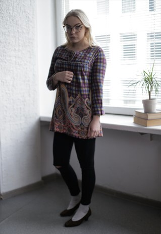 VINTAGE 90'S LONG MULTI COLOUR PATTERNED BOHEMIAN STYLE TOP