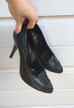 WOMENS VINTAGE FENDI HEELS BLACK SUEDE SHOES STILETTO HEELS