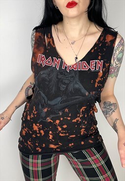 Reworked acid wash Iron Maiden distressed band Shirt 