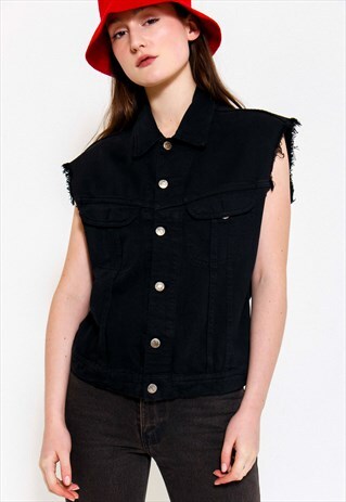 VINTAGE 90'S BLACK DENIM WAISTCOAT
