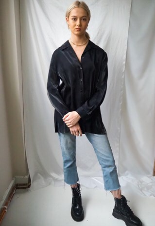 VINTAGE BLACK SHINY TAFFETA SHIRT