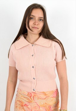 Wool Button Up Short Sleeved Shirt Cardigan Sweater Jumper