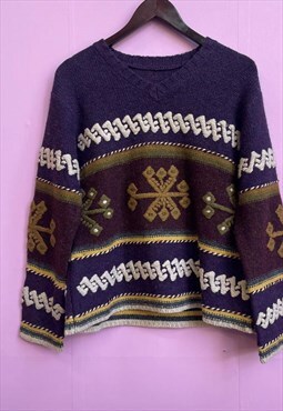 Vintage wool knitted purple jumper
