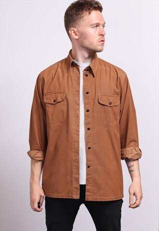 VINTAGE CORDUROY CORD SHIRT BROWN