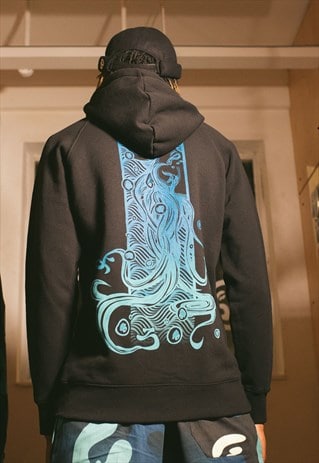 PULLOVER HOODIE ORGANIC MANGA BACKPRINT BLACK(DROWNED GIRL)