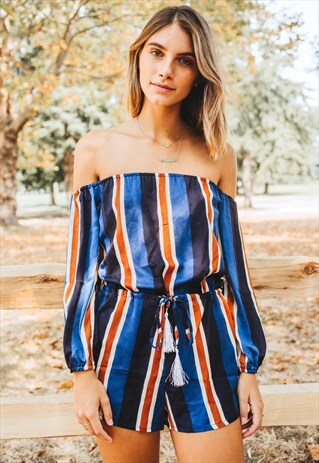 STRIPED OFF-THE-SHOULDER ROMPER
