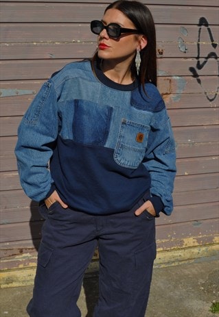 Y2K vintage reworked Carhartt denim patchwork sweatshirt