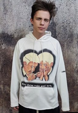 Anime graffiti hoodie Korean cartoon grunge pullover white