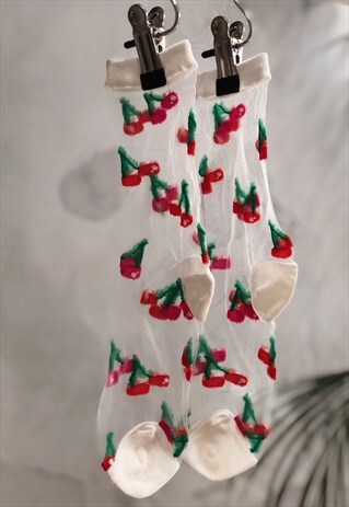 RED AND PINK CHERRY SHEER SOCKS
