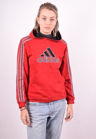ADIDAS WOMENS VINTAGE HOODIE JUMPER MEDIUM RED 90'S