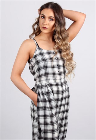 VINTAGE CHECKED CROPPED WIDE LEG JUMPSUIT ASM2475