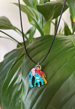 Handmade Painted Elephant Bead Charm Choker Necklace