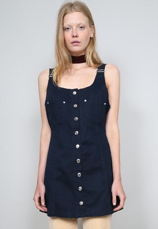 VINTAGE 90'S NAVY BLUE PINAFORE MINI DRESS