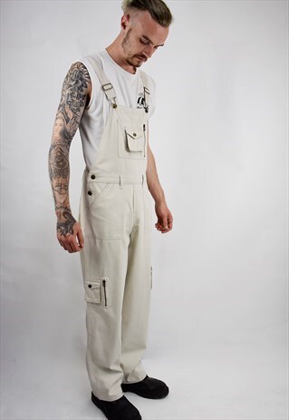 VINTAGE 90S STONE DENIM WORKWEAR DUNGAREES W/MESH POCKETS