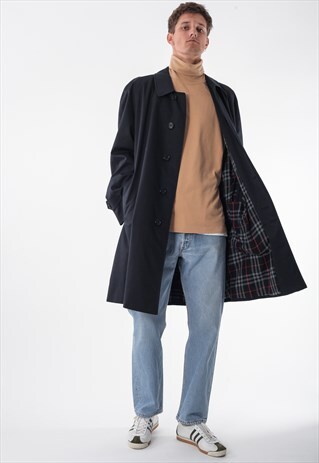 RARE VINTAGE BURBERRYS COAT 90S NAVY BLUE NOVA CHECK