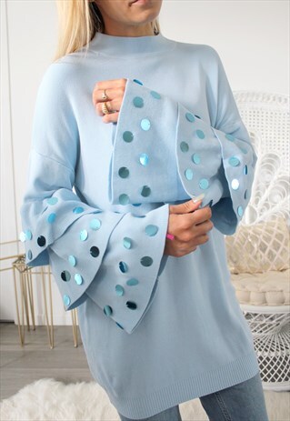 JUMPER ONE SIZE PASTEL BLUE SLEEVES WITH SEQUINS FLYING