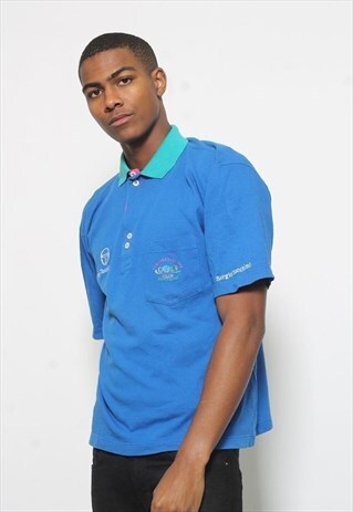 VINTAGE SERGIO TACCHINI LOGO POLO SHIRT BLUE