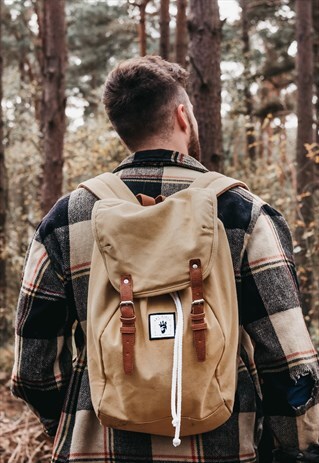 'HIGH SEAS' RUCKSACK BACKPACK WITH FAX LEATHER STRAPS IN TAN