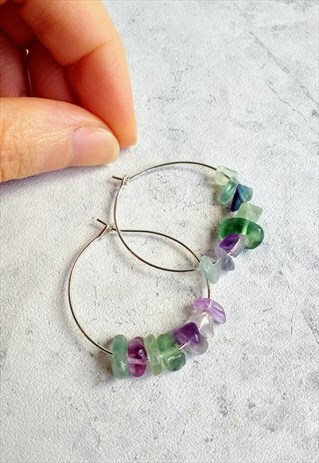 FLUORITE GEM STONE HOOP EARRINGS