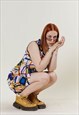 VINTAGE 60S TWIGGY ARTSY GRAPHIC PATTERN STRAIGHT MINI DRESS