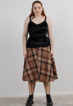 Vintage 90s A Line Checkered Midi High Waisted Women Skirt M