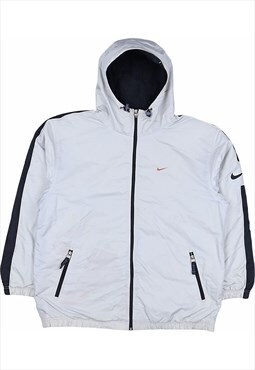 Vintage 90's Nike Puffer Jacket Swoosh Hooded Zip Up Beige