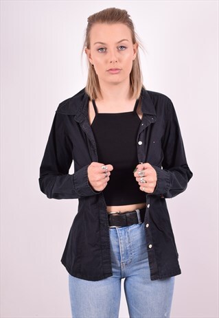 TOMMY HILFIGER WOMENS VINTAGE SHIRT MEDIUM BLACK 90S