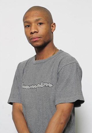 VINTAGE CHAMPION BIG SPELL OUT LOGO T-SHIRT GREY