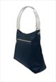 VINTAGE NAVY CALVIN KLEIN SATIN HANDBAG WITH ACRYLIC HANDLE