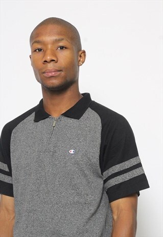 VINTAGE CHAMPION 1/4 ZIP POLO SHIRT GREY