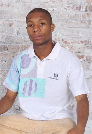 VINTAGE SERGIO TACCHINI LOGO POLO WHITE BLUE