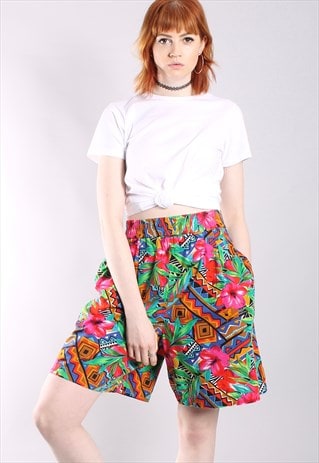 VINTAGE 80S CRAZY PATTERNED HIGH WAISTED SHORTS