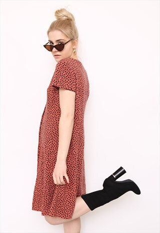 VINTAGE 90S BROWN LEAF PRINT MINI DRESS