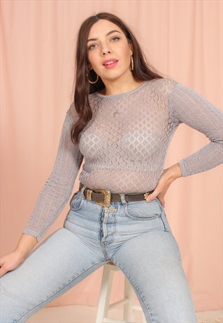 VINTAGE 90S CROCHET JUMPER IN GREY