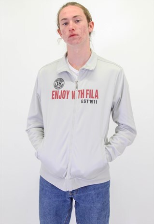 VINTAGE FILA SPELL OUT JACKET IN GREY LARGE